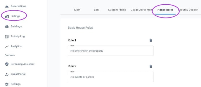 listing - house rules